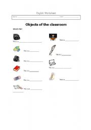 English worksheet: Objects of the classroom