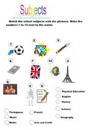 English Worksheet: School subjects