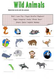 English Worksheet: Wild Animals Matching