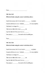 English Worksheet: Sell/Sale/Sold