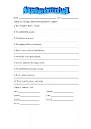 English Worksheet: Negative form or will