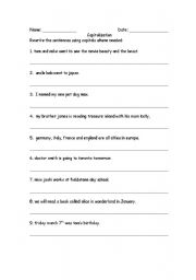 English Worksheet: Capitalization