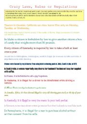 English Worksheet: CRAZY LAWS, RULES AND REGULATIONS!