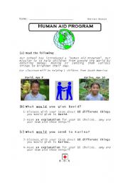 English Worksheet: Human Aid Program (indirect object)