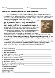 English Worksheet: Elviss Biography