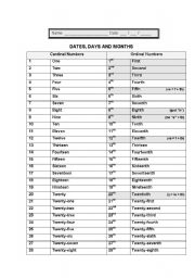 English Worksheet: datesm days of the week, months