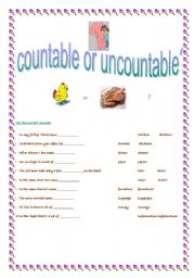English Worksheet: countable or uncountable?