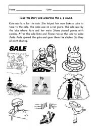 English worksheet: A story using words that have the long a (a_e) sound