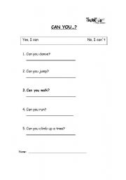 English worksheet: can you...?