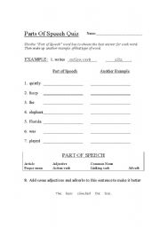 English worksheet: Parts of Speech Quiz