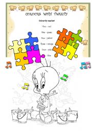 English Worksheet: COLOURS WITH TWEETY