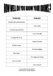 English worksheet: Idioms quiz