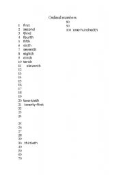 English Worksheet: Ordinal numbers