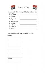 English worksheet: Days of the Week