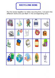 English Worksheet: Pupils learn about  recycling by playing the recyclin bin game 