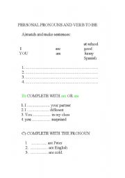 English worksheet: personal pronouns and verb to be