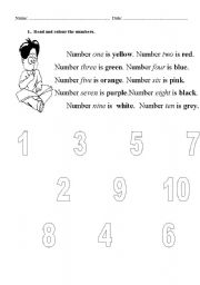 English worksheet: NUMBERS AND COLOURS
