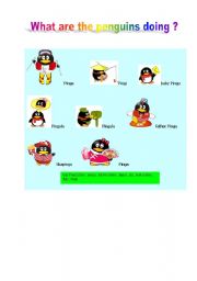 English Worksheet: what are the penguins doing ?