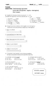 English Worksheet: Negative and interrogative use of verb To Be, Short answers 
