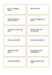 English Worksheet: questions card game