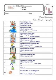 English Worksheet: He is waking up. What is he going to do?