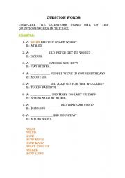 English worksheet: QUESTION WORDS