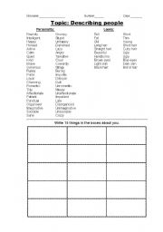 English Worksheet: Personality Bingo