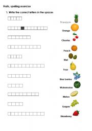 English Worksheet: Fruits, spelling exercise