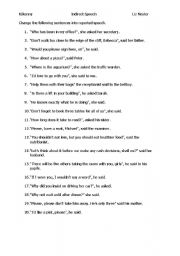 English Worksheet: Direct -> Indirect speech