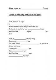 English worksheet: Alone again or- Love