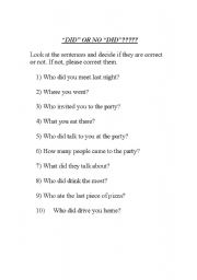 English Worksheet: Did or no Did?