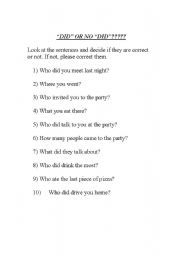 English worksheet: Did or no Did?