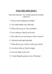 English worksheet: Find the mistakes~