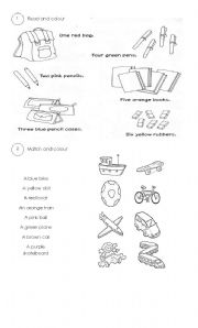 English Worksheet: school things and toys