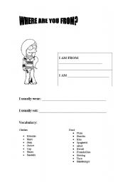 English Worksheet: where are you from? i am from