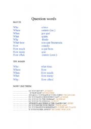 English Worksheet: QUESTION  WORDS