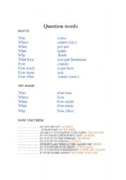 English worksheet: QUESTION  WORDS