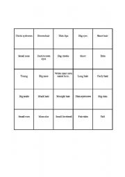 English Worksheet: Appearance Bingo
