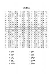 English worksheet: Clothes Wordsearch