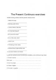 English worksheet: The present continuous exercises