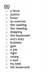 English Worksheet: Make/do list