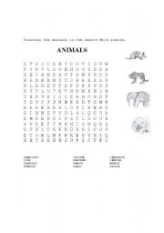 English worksheet: search word puzzle-animals