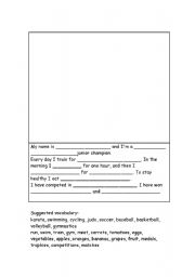 English worksheet: Introduction to writing about sport and training