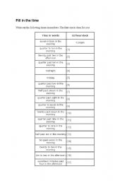 English worksheet: time