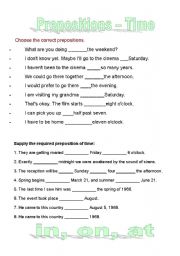 English Worksheet: in, on, at