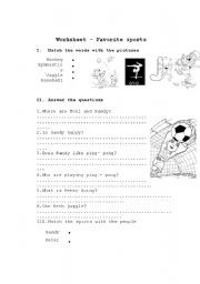 English worksheet: Favorite sports