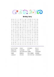 Birthday Party Wordsearch