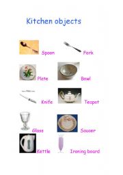English Worksheet: Kitchen Objects