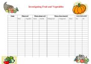 English worksheet: Investigating fruit and veg