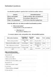 English Worksheet: Embedded Questions 